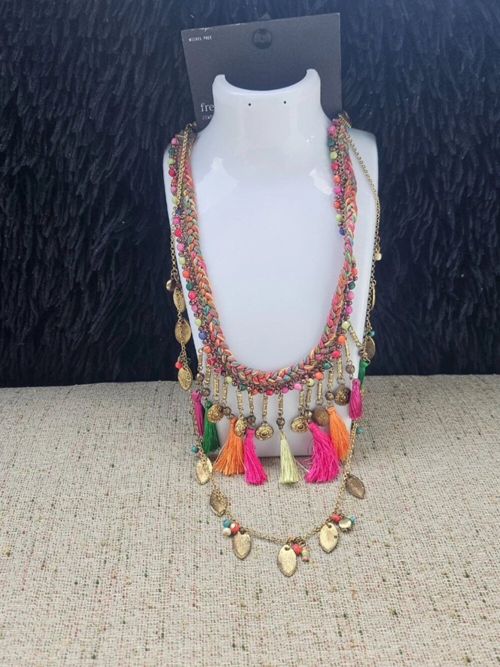 Free Press Jewelry Women Necklace Statement Boho Multi Color Tassels Fashion New